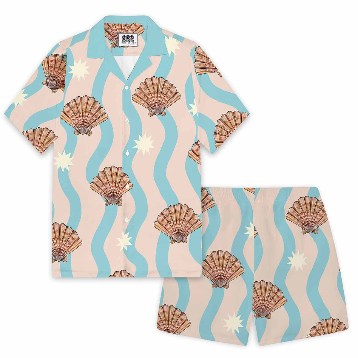 Beach Shell Print Elastic Waistband Summer Casual Shorts