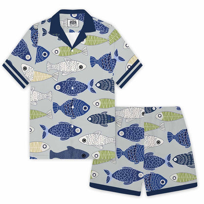 Hawaiian Fish Pattern Elastic Waistband Summer Casual Shorts