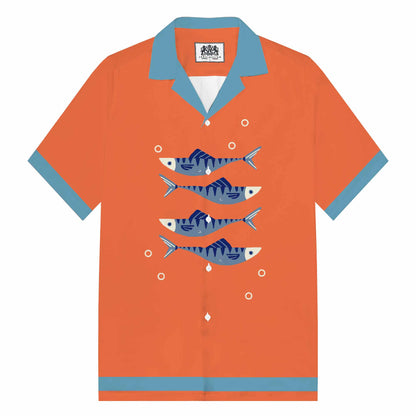 Fish Blowing Bubbles Orange Elastic Waistband Summer Casual Shorts