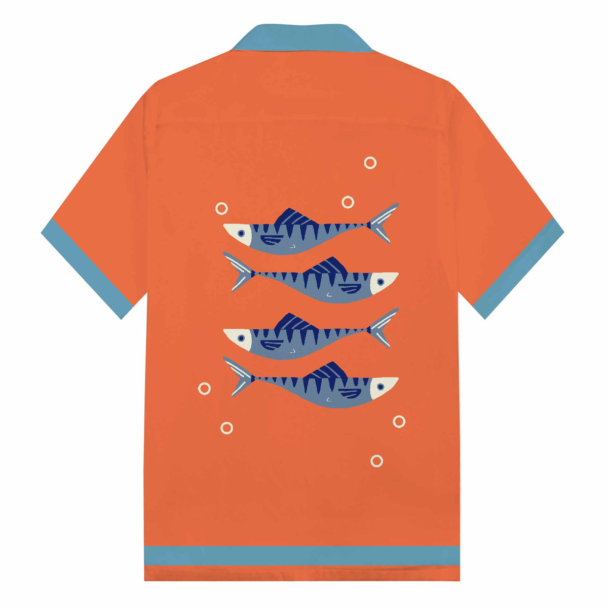 Fish Blowing Bubbles Orange Camp Collar Short Sleeve Shirt