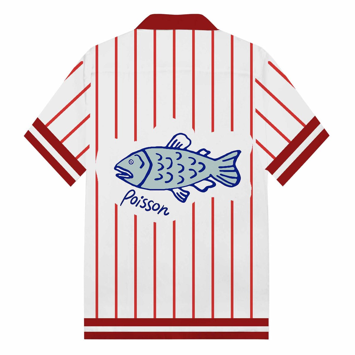 Vertical Striped Fish Pattern Camp Collar Short Sleeve Shirt