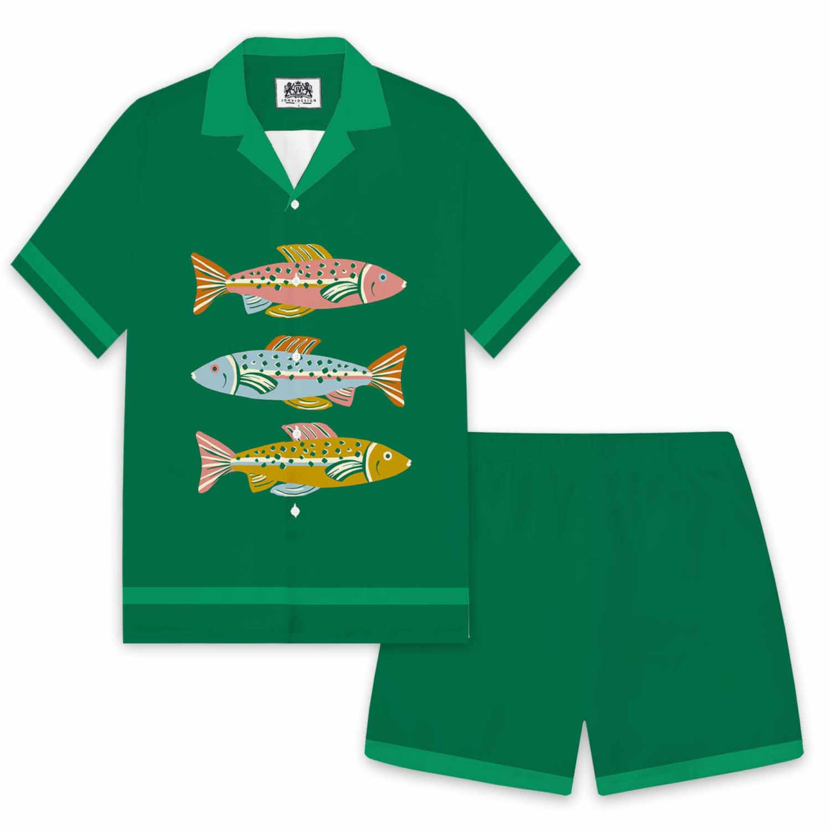 Colorful Fish Print Camp Collar Short Sleeve Shirt