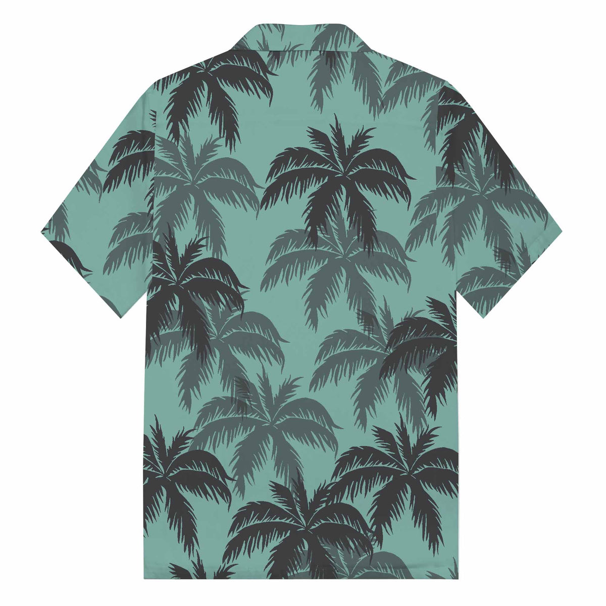 Green Hawaiian Leaf Pattern Camp Collar Short Sleeve Shirt