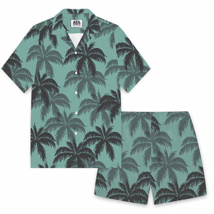 Green Hawaiian Leaf Pattern  Elastic Waistband Summer Casual Shorts
