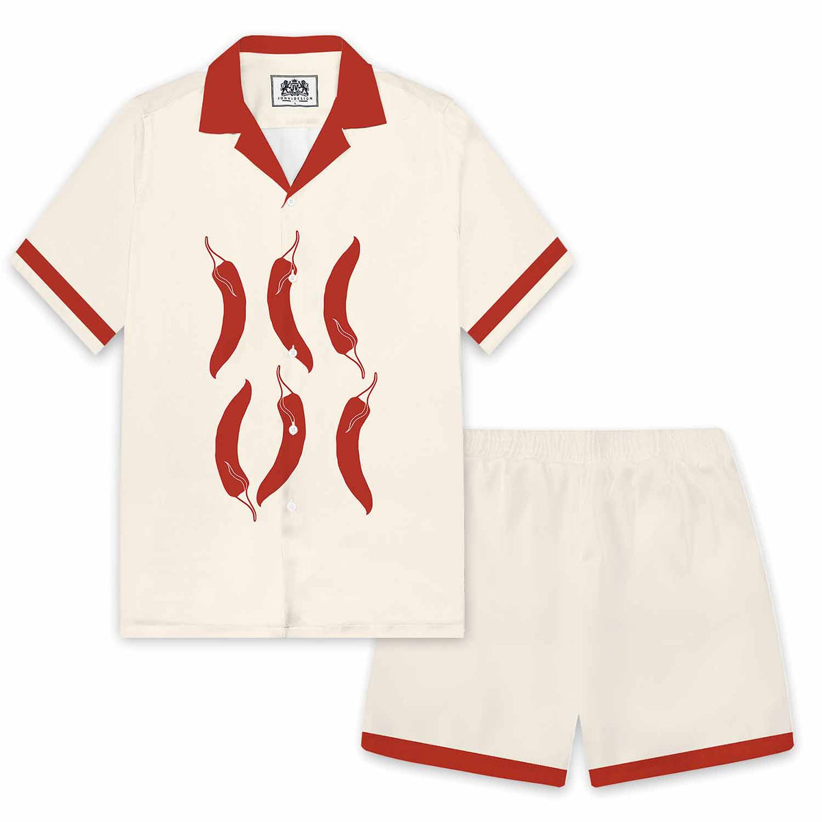 Red Chili Pepper Casual Camp Collar Short-Sleeved Shirt
