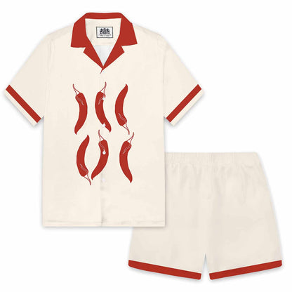 Red Chili Pepper Casual Camp Collar Short-Sleeved Shirt