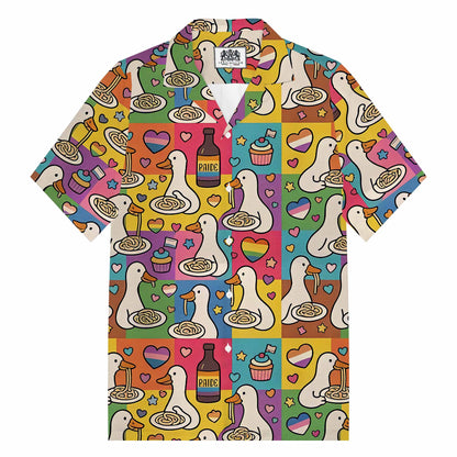 Japanese Goose Eating Spaghetti Hawaiian Camp Collar Short-Sleeved Shirt