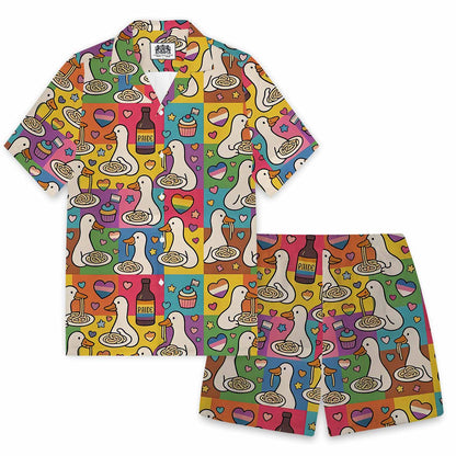 Japanese Goose Eating Spaghetti Elastic Band Hawaiian Shorts