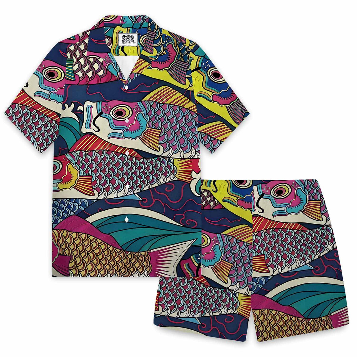 Colorful Fish Print Elastic Band Casual Shorts