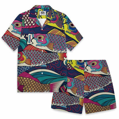 Colorful Fish Print Elastic Band Casual Shorts