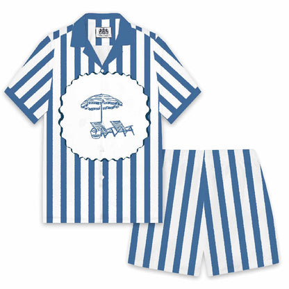 Vertical Striped Beach Style Print Camp Collar Short Sleeve Shirt