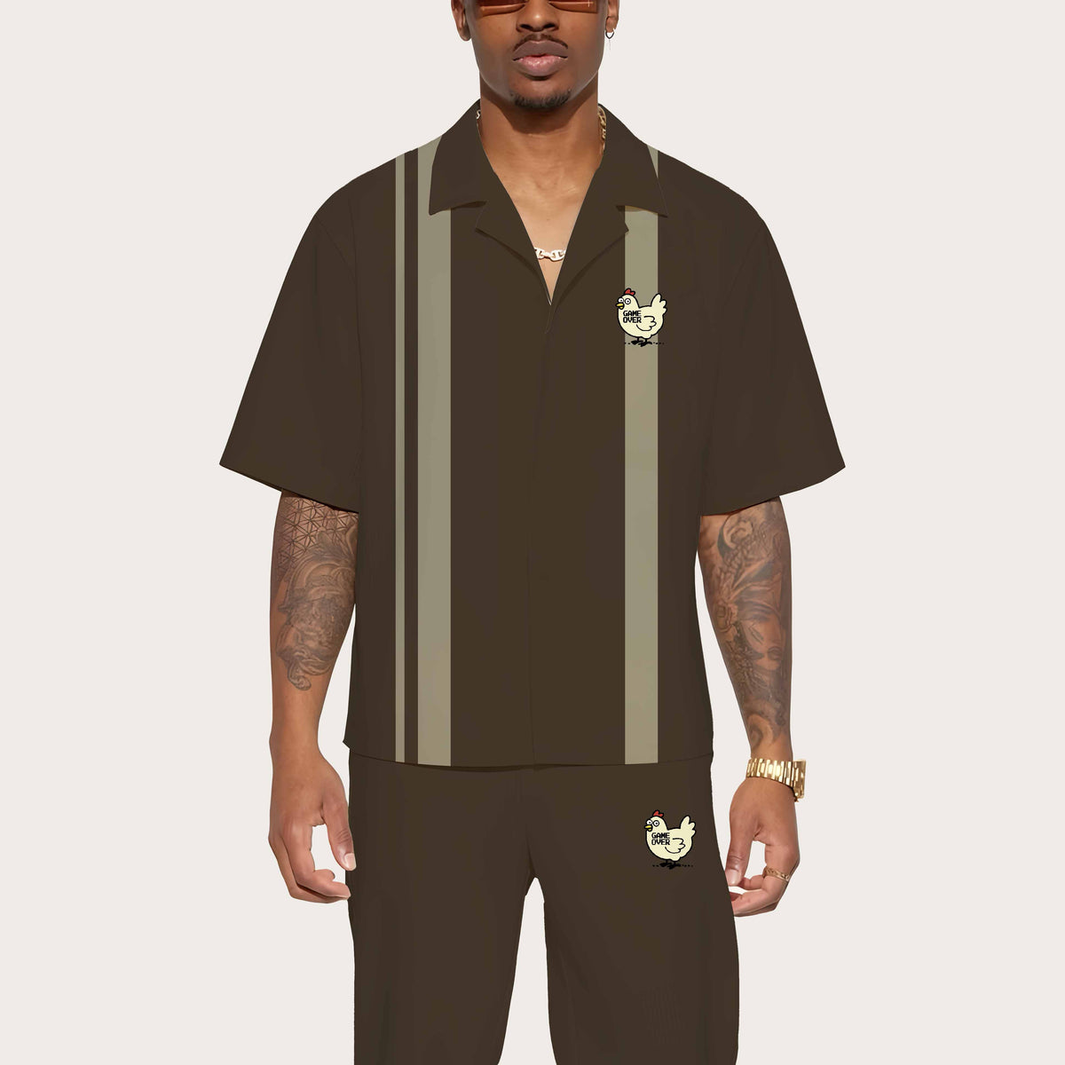 Chicken Game Don't Look At This Chicken Camp Collar Short-Sleeved Shirt