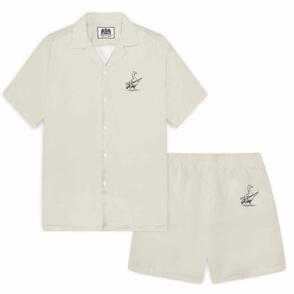 Today I'm A Serious Goose Print Camp Collar Short-Sleeved Shirt