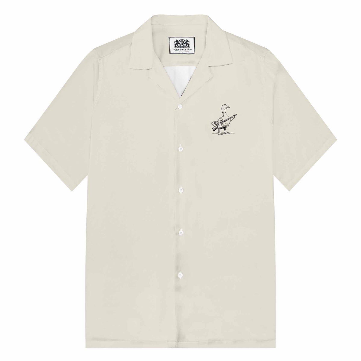 Today I'm A Serious Goose Print Camp Collar Short-Sleeved Shirt