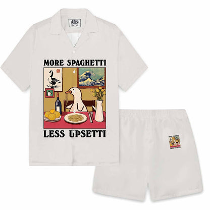 Summer More Spaghetti Less Upsetti Print Camp Collar Short-Sleeved Shirt