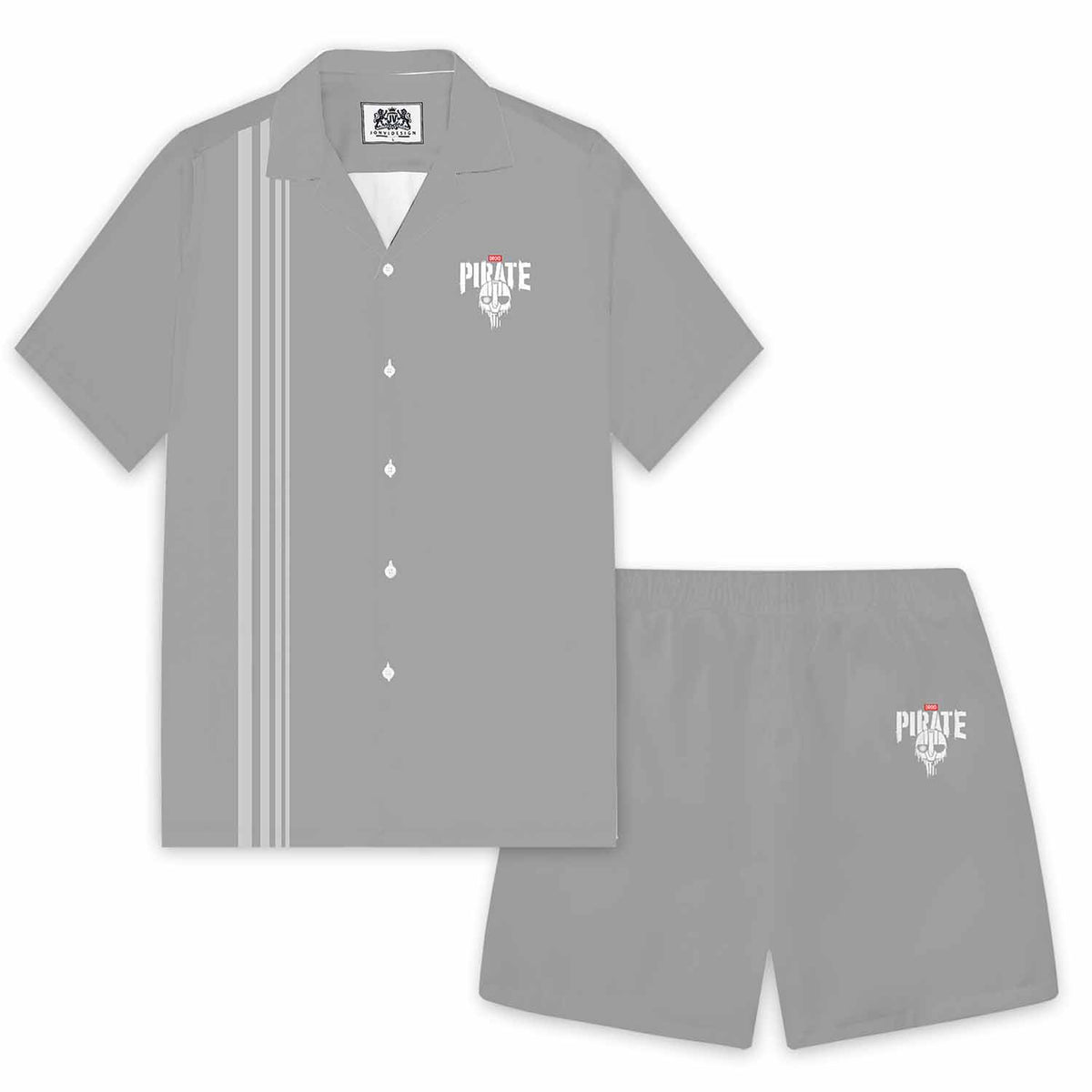 PIRATE Print Grey Elastic Band Casual Shorts