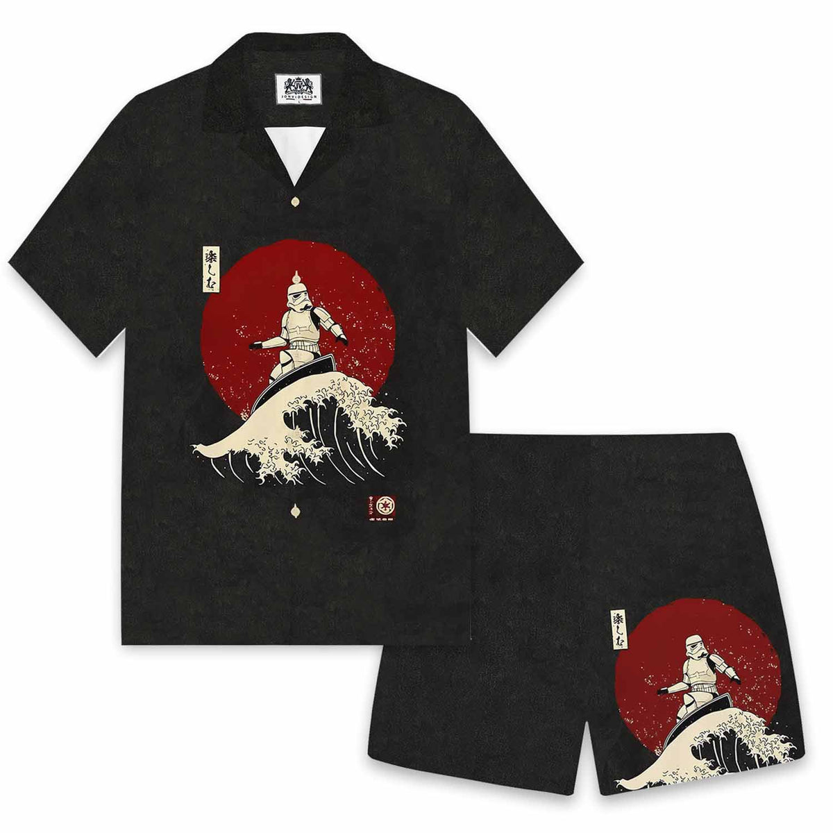 Japanese Style The Great Wave 0ff Kanagawa Print Elastic Band Casual Shorts