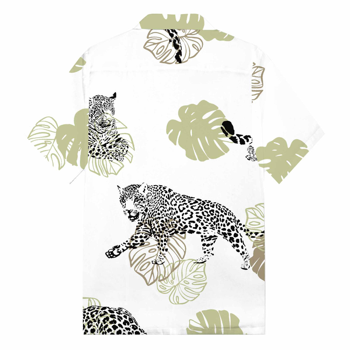 Tropical Leaves And Leopard Prints Camp Collar Short-Sleeved Shirt