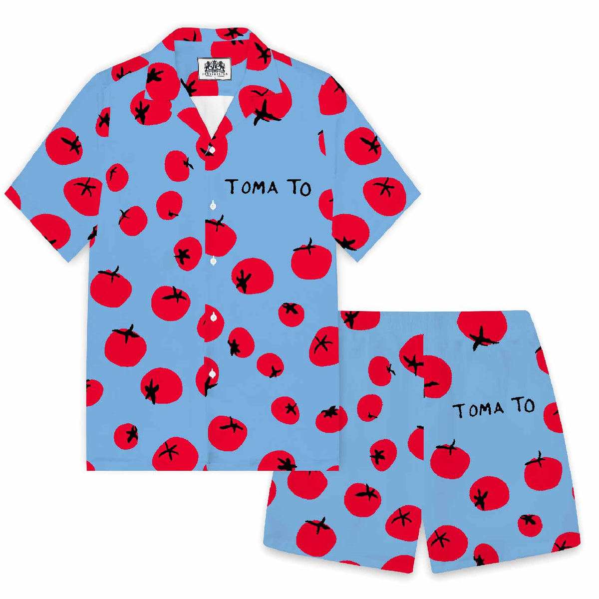 Hand Drawn Tomatoes Pattern Men's Camp Collar Short Sleeve Shirt