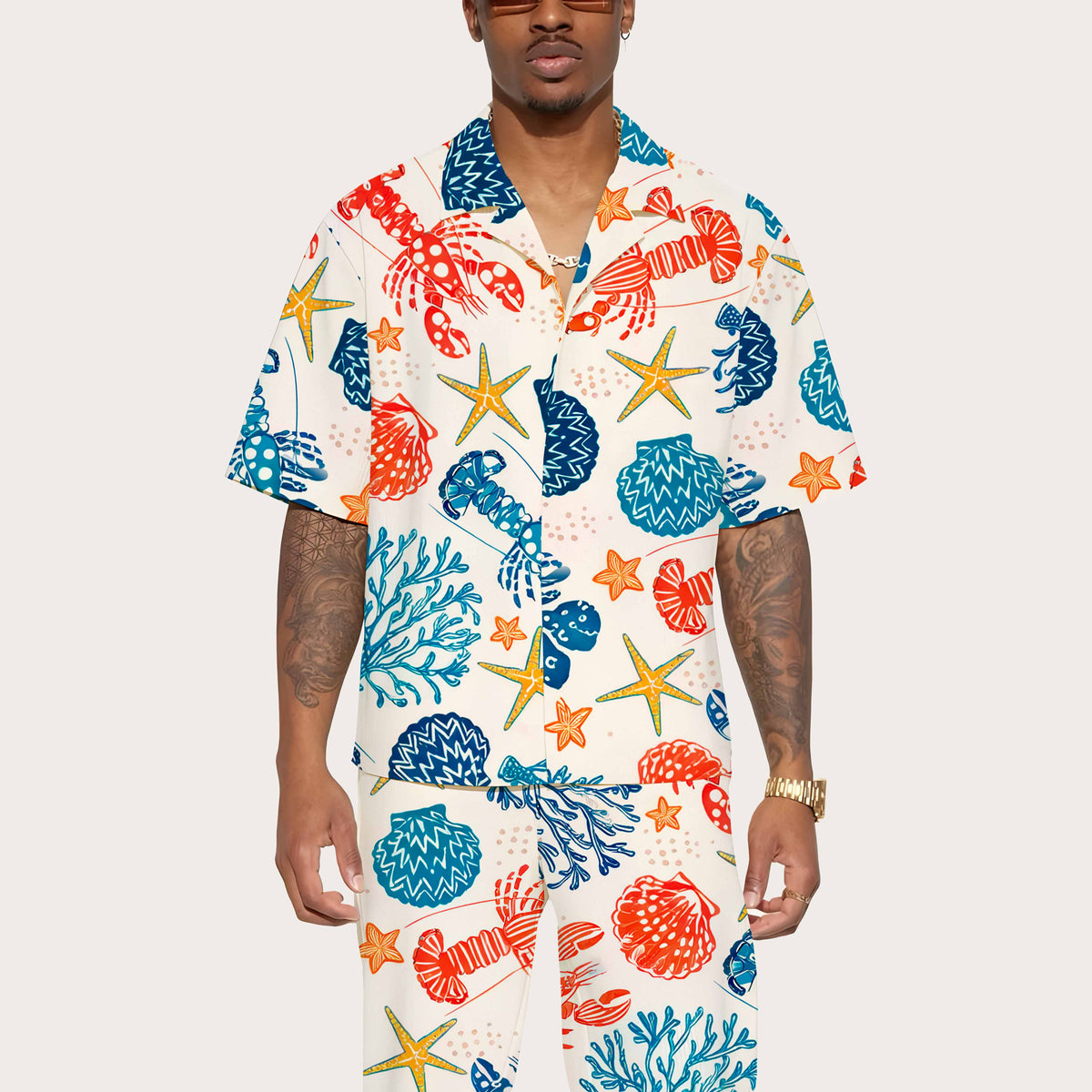 Hawaiian Ocean World Pattern Elastic Waistband Summer Casual Shorts