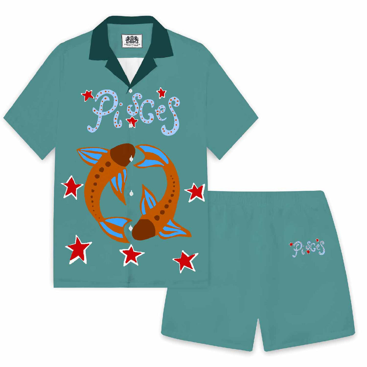 Send Good Luck Koi Print Elastic Waistband Summer Casual Shorts