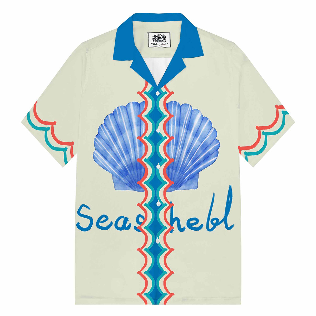 Seashell Print Camp Collar Short-Sleeved Shirt