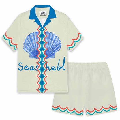 Seashell Print Elastic Waistband Summer Casual Shorts