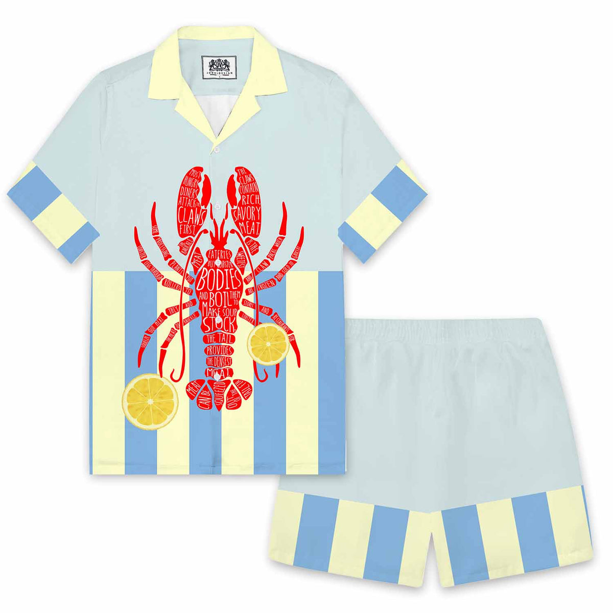 Lobster And Lemon Print Elastic Waistband Casual Shorts