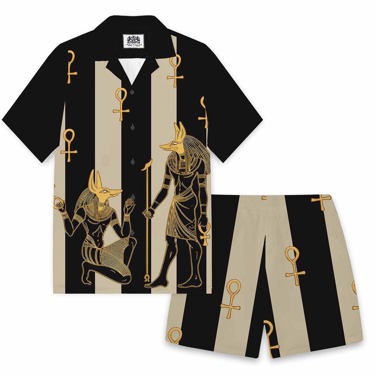 Ancient Egyptian Hieroglyph Pharaoh God Men's Camp Collar Short Sleeve Shirt