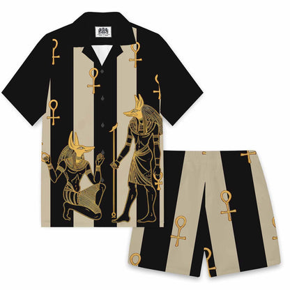 Ancient Egyptian Hieroglyph Pharaoh God Men's Camp Collar Short Sleeve Shirt