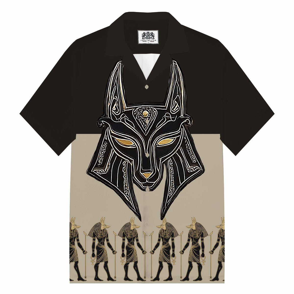 Ancient Egyptian Deity Anubis Camp Collar Short Sleeve Shirt