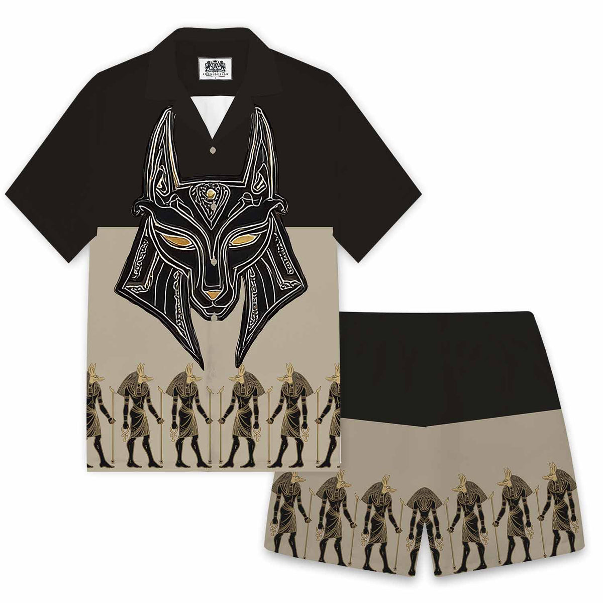 Ancient Egyptian Deity Anubis Camp Collar Short Sleeve Shirt