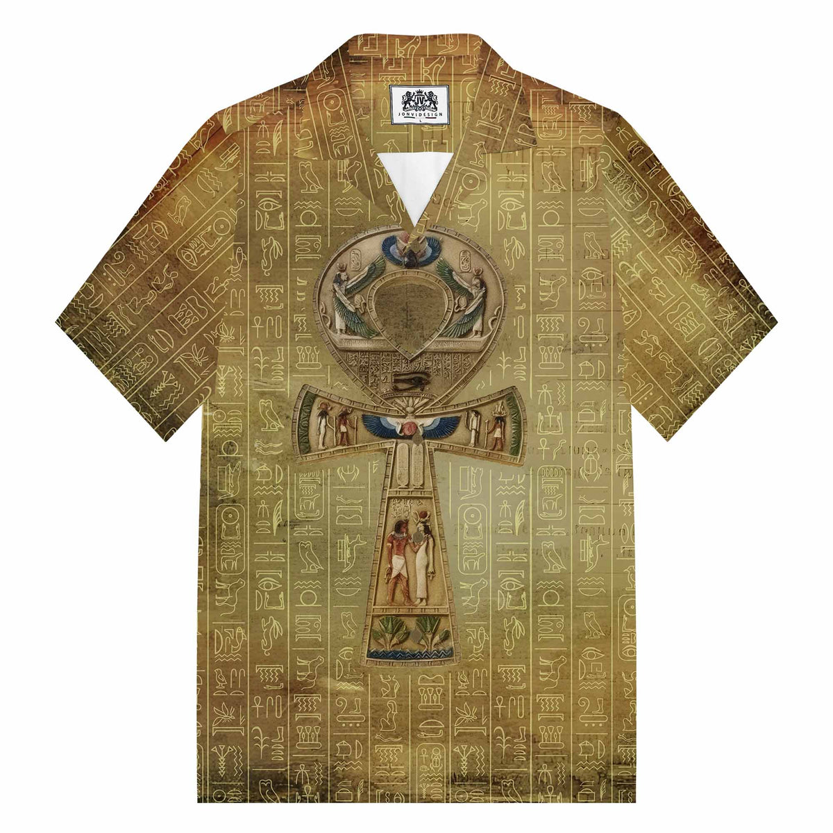 Egyptian Ankh Vintage Camp Collar Short Sleeve Shirt