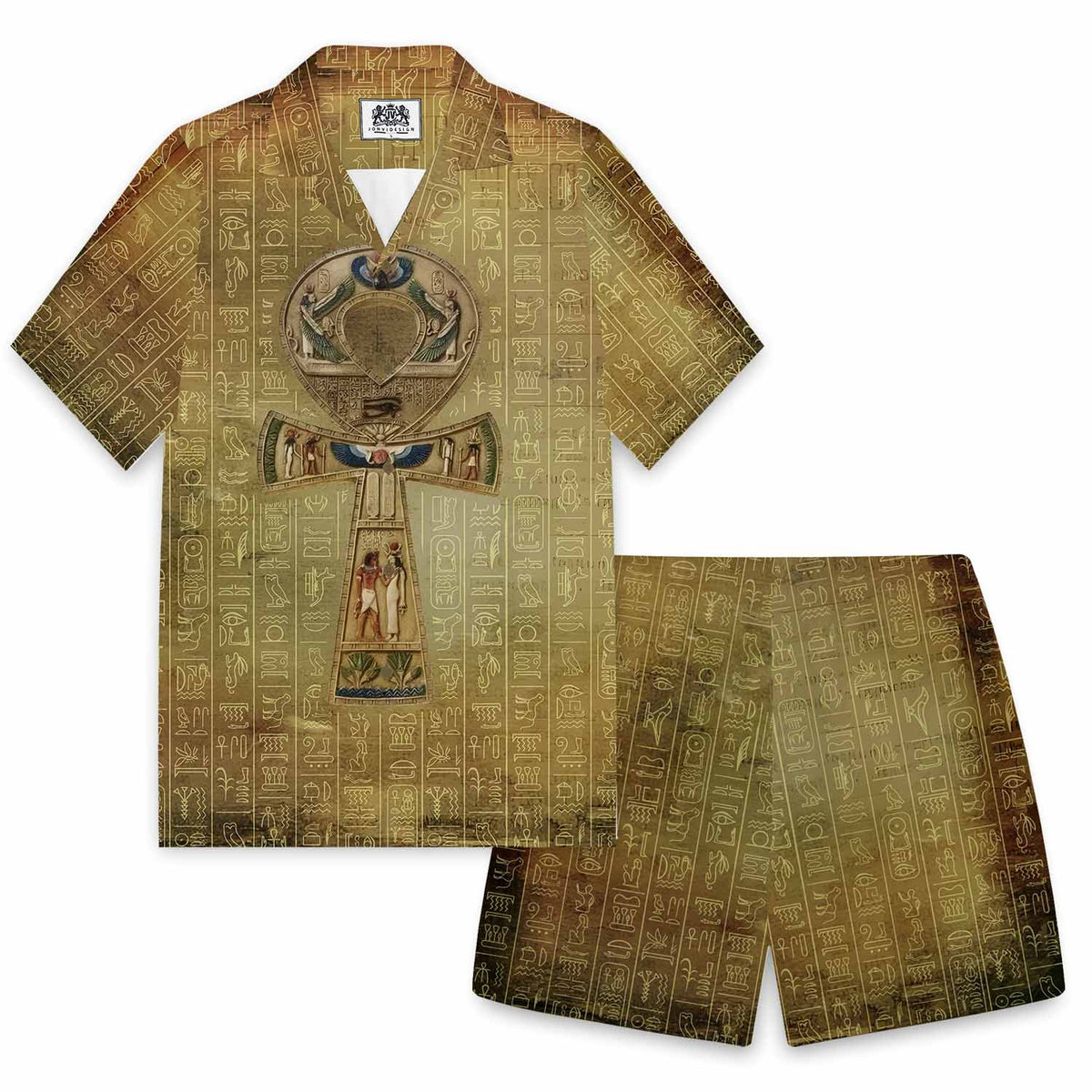 Egyptian Ankh Vintage Camp Collar Short Sleeve Shirt