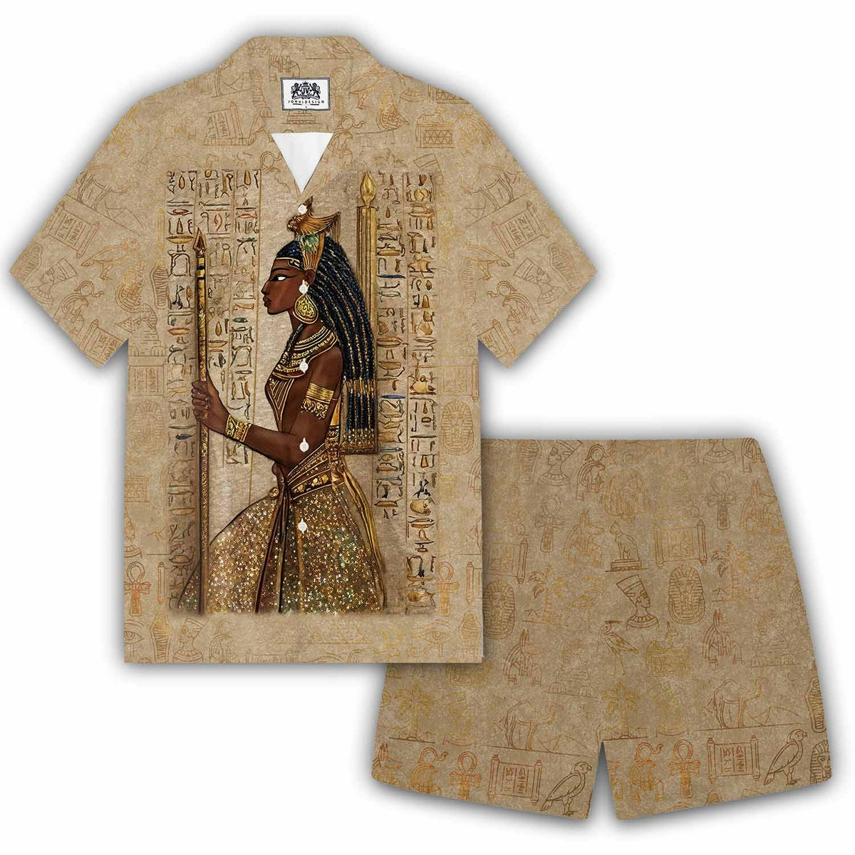 Vintage Ancient Egyptian Goddess Elastic Waist Shorts