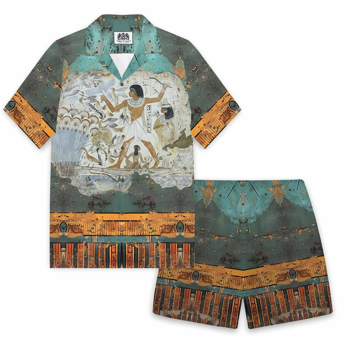 Ancient Egyptian Goddess Fun Vintage Print Camp Collar Short Sleeve Shirt
