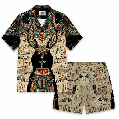 Egyptian Buster Cat Art Print Silk Elastic Waistband Shorts