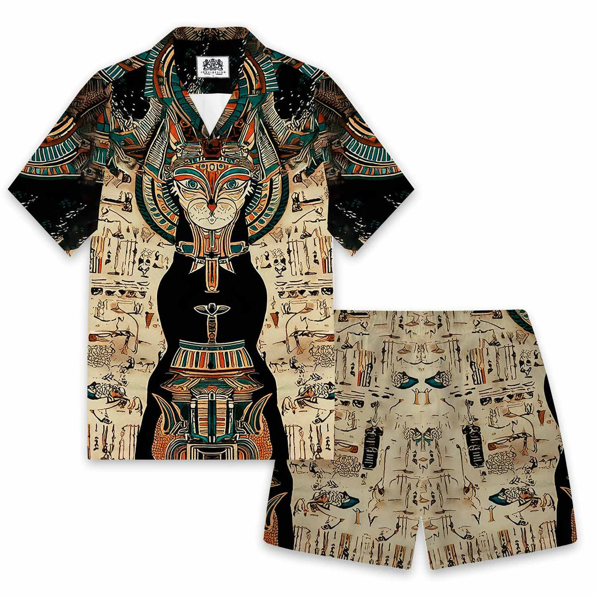 Egyptian Buster Cat Art Print Camp Collar Short Sleeve Shirt