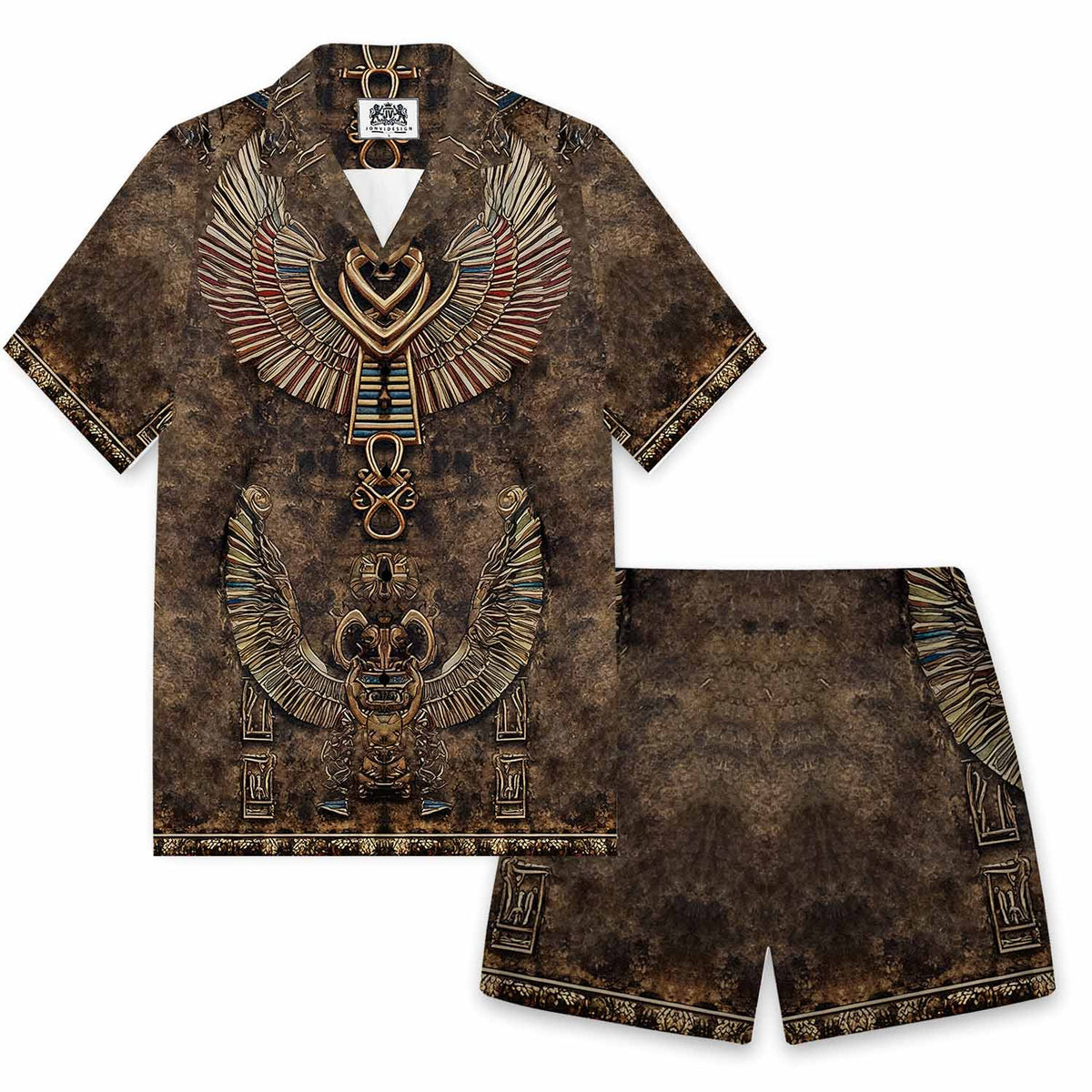 Relief-Style Egyptian Ba Bird Vintage Elastic Waistband Shorts