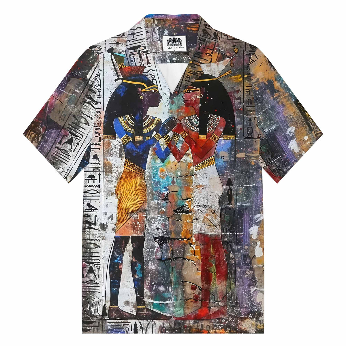 Ancient Egyptian Goddess Pattern Camp Collar Short Sleeve Shirt