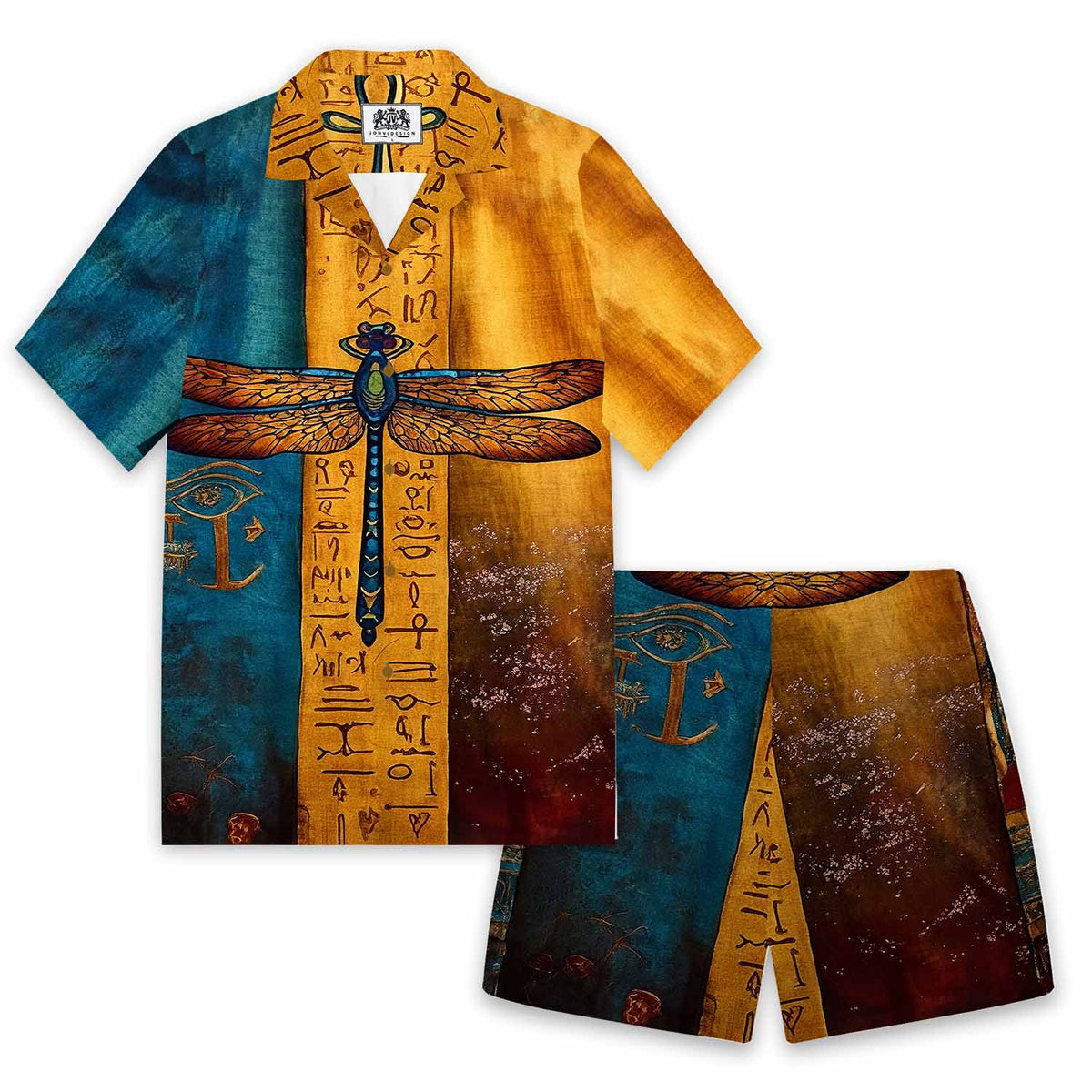 Egyptian Dragonfly Vintage Gradient Art Casual Short-Sleeved Shirt