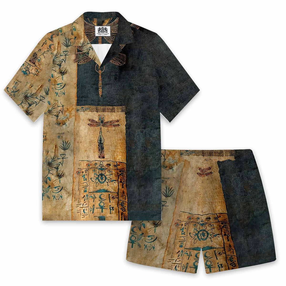 Bohemian Floral And Dragonfly Print Casual Short-Sleeved Shirt