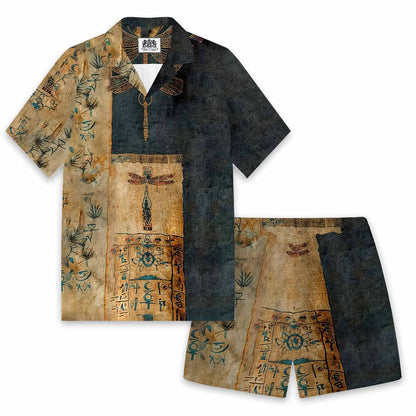 Bohemian Floral And Dragonfly Print Casual Short-Sleeved Shirt