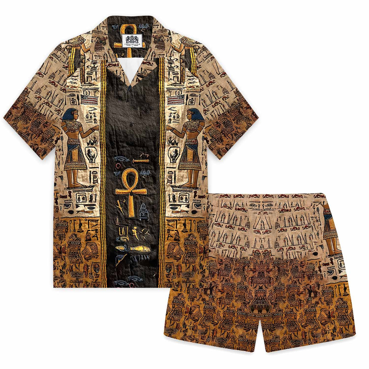 Ankh Color-Block With Ancient Casual Shorts