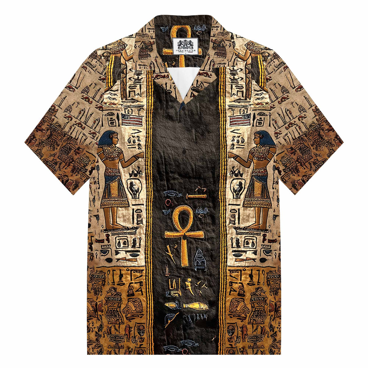Ankh Color-Block With Ancient Casual Short-Sleeved Shirt