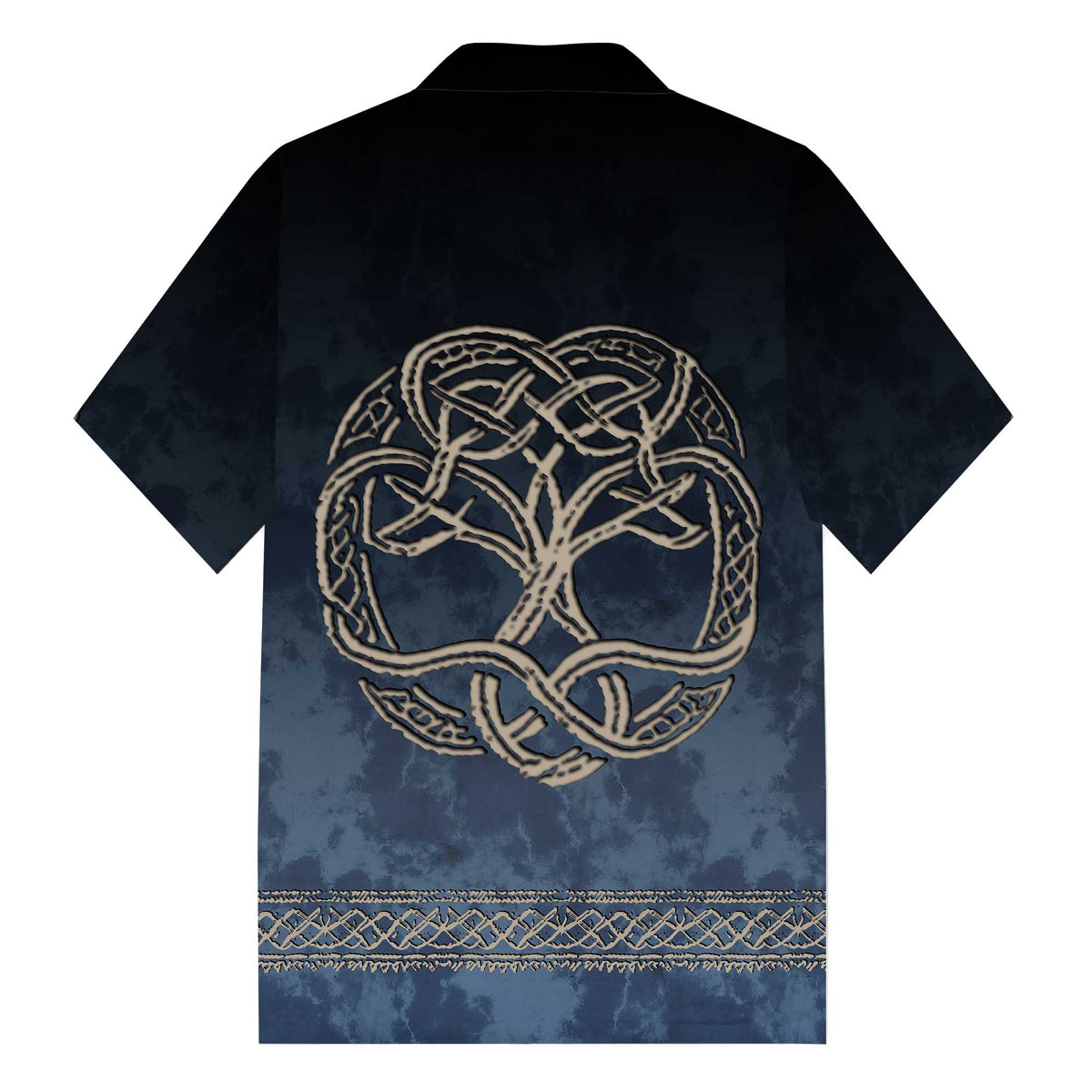 Gradient Blue Viking Tribal Print Camp Collar Short Sleeve Shirt