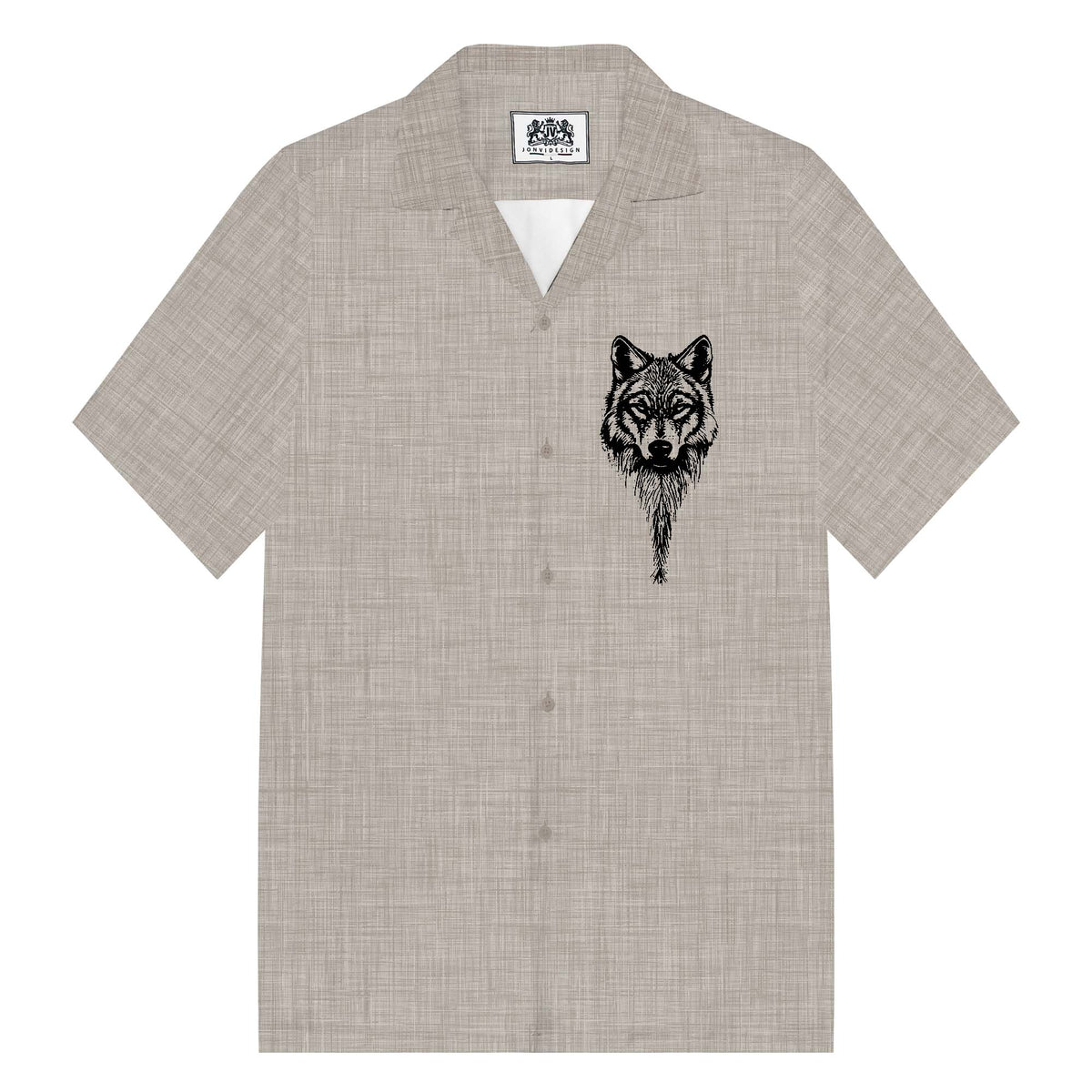 Vintage Viking Wolf Print Camp Collar Short Sleeve Shirt