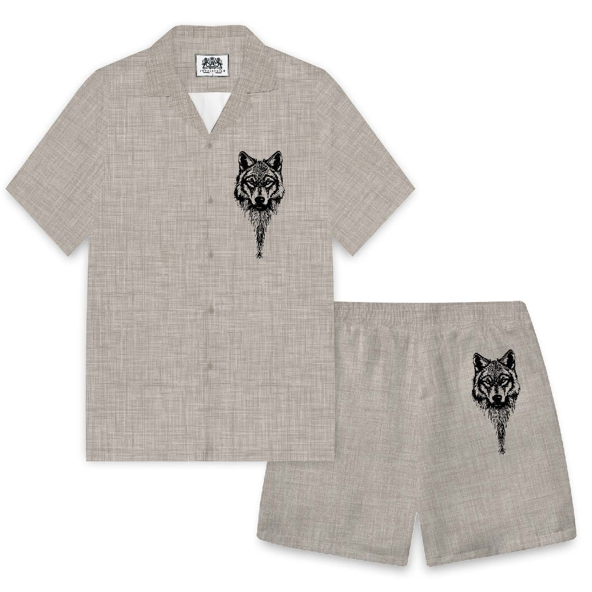 Vintage Viking Wolf Print Camp Collar Short Sleeve Shirt