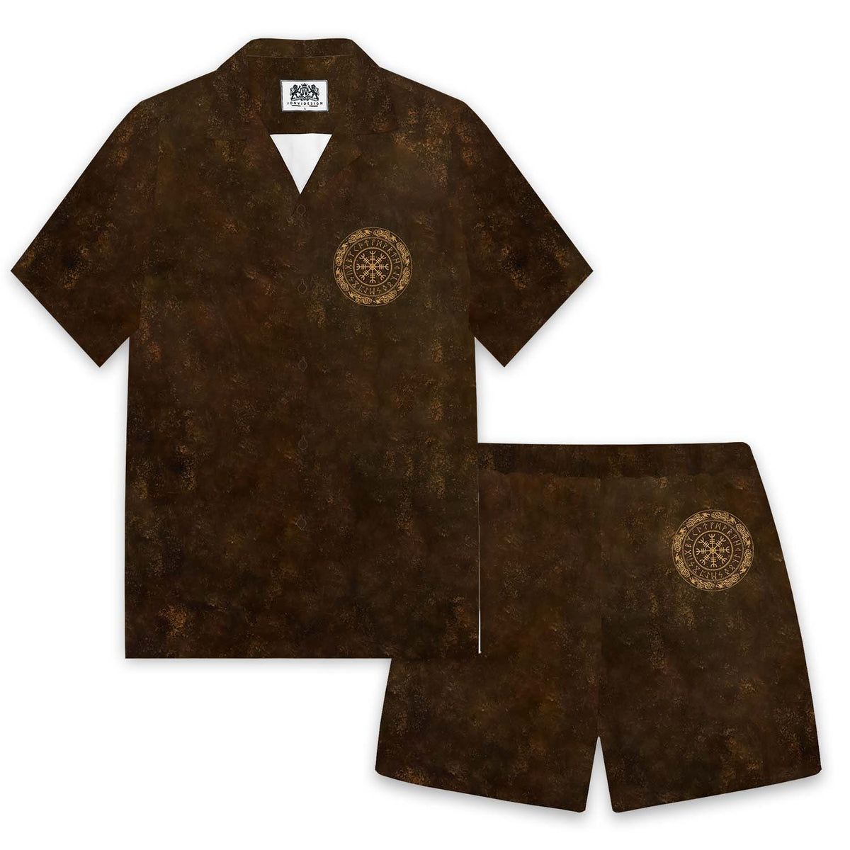 Tribal Viking Bird Graphics Camp Collar Short Sleeve Shirt