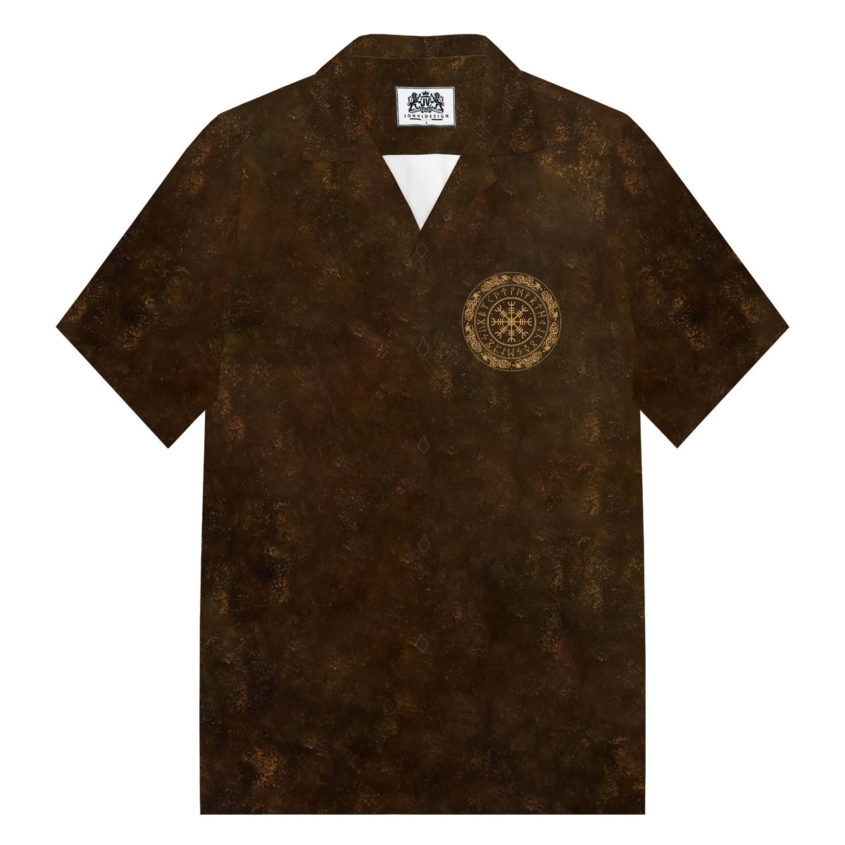 Tribal Viking Bird Graphics Camp Collar Short Sleeve Shirt